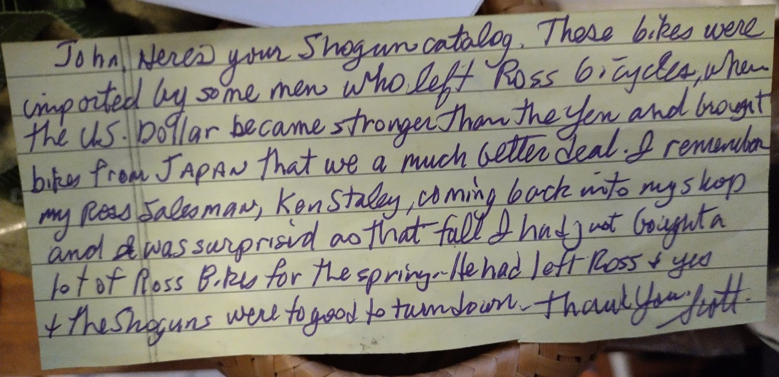 Note from guy who sold me my Shogun catalogues